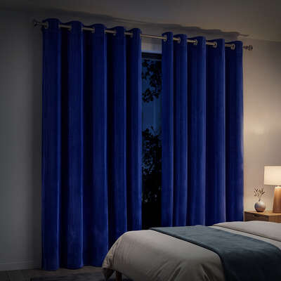 Velvet Blackout Curtains 2 Panels Blue Eyelet | EXTG