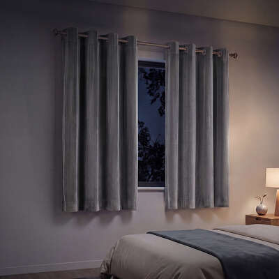 Velvet Blackout Curtains 2-Panel Eyelet Grey | EXTG
