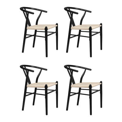 Luxury 4x Dining Chairs Wooden Hans Black - Wood Finish Classic