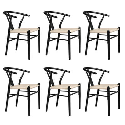 Compact 6x Dining Chairs Wooden Hans Black - Easy Assembly Classic