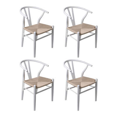 Contemporary 4x Dining Chairs Wooden Hans White - Wood Finish