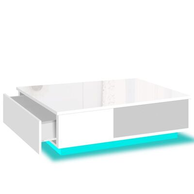 High Gloss Modern Coffee Table LED Lights Storage White
