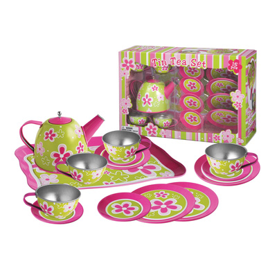 Lime Daisy Flower Tin Tea Set 15Pcs