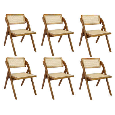 Functional 6X Foldable Rattan Dining Chairs - Wood Finish Classic