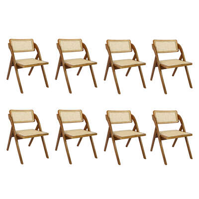Compact 8X Foldable Rattan Dining Chairs - Wood Finish Classic