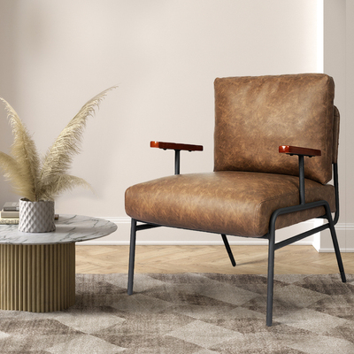  Armchair Solid Wood PU Upholstered Lounge Accent Chair Polypropylene