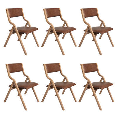 Elegant 6x Dining Chairs Foldable PU Tan - Wood Finish Classic
