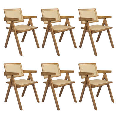 Compact 6x Dining Chair Solid Wood Rattan - Comfortable Design