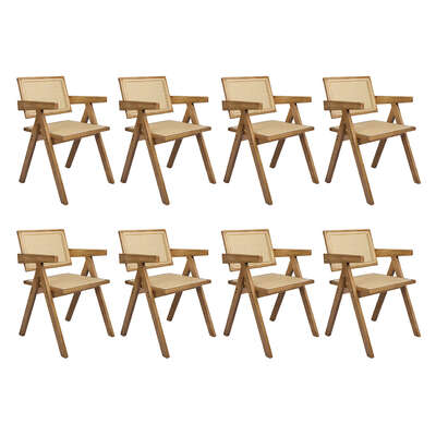 Elegant 8x Dining Chair Solid Wood Rattan - Easy Assembly Classic
