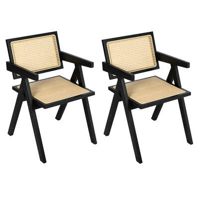 Functional 2x Black Wicker Armchair Dining Chair - Multipurpose Use