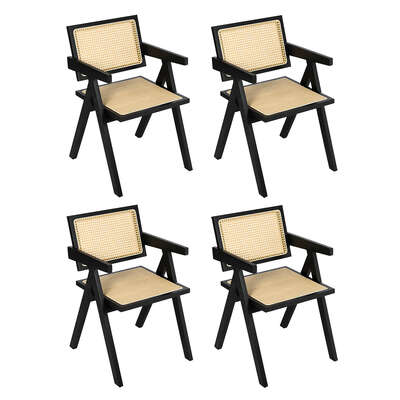 Elegant 4x Black Wicker Armchair Dining Chair - Soft Cushion