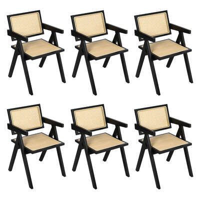 Elegant 6x Black Wicker Armchair Dining Chair - Comfortable Design