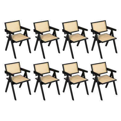 Elegant 8x Black Wicker Armchair Dining Chair - Adjustable Height