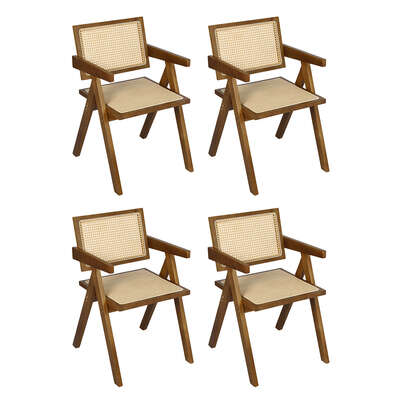 Premium 4x Walnut Wicker Armchair Dining Chair - Multipurpose Use