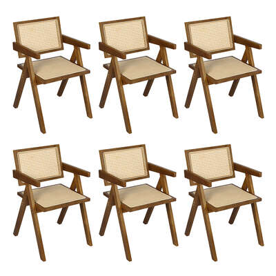 Minimalist 6x Walnut Wicker Armchair Dining Chair - Space-Saving