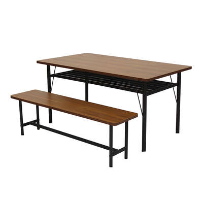 Modern 1x Dining Table +1x Bench Set Steel Home Kitchen Farmhouse