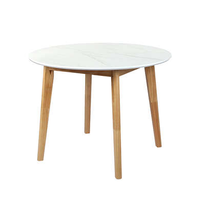 Modern Dining Table Round Rubberwood Base 100cm White 100 CM - Soft