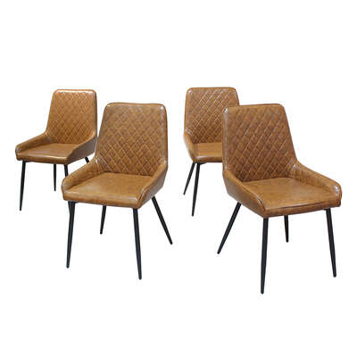 Compact Dining Chairs x 4 Padded Seat PU  Leather - High Back