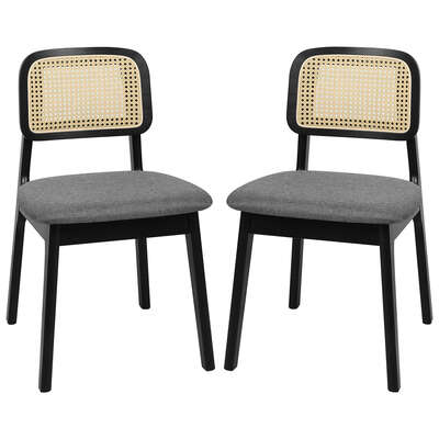 Ergonomic 2x Dining Chair Wood Rattan Armless Black - Space-Saving
