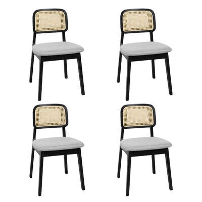 Modern Dining Chair Wood Rattan Armless Black x4 - Premium Quality
