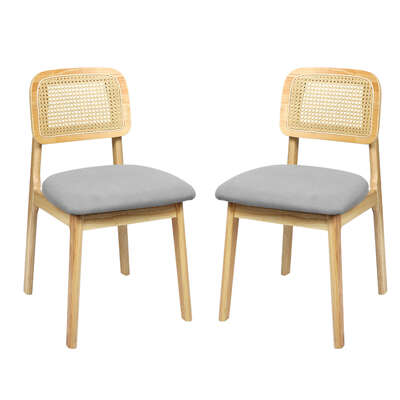Premium 2x Dining Chair Wood Rattan Armless Natural - Foldable