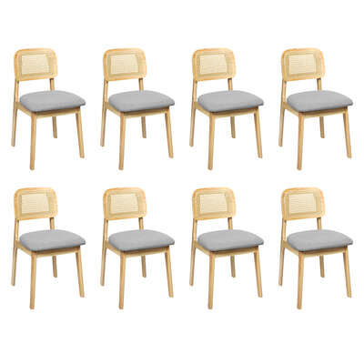 Minimalist Dining Chair Wood Rattan Armless Natural x8 - High Back