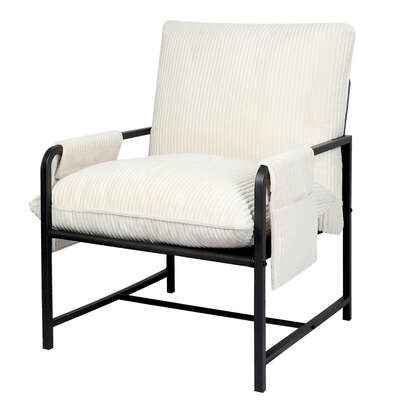 Contemporary Metal Framed Lounge Chair Corduroy in Beige - Classic