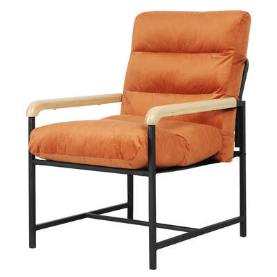 Premium Metal Framed Lounge Chair Velvet in Orange - High Back Support