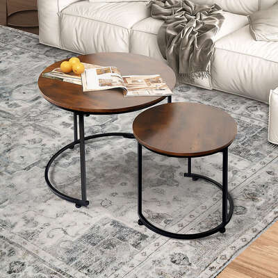 Round Nesting Coffee Table Wood 60x50.5cm