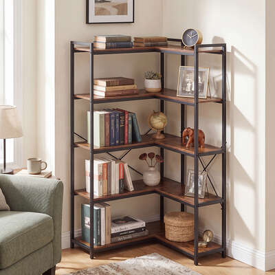 5 Tier Corner Bookshelf L-Shape Storage Rack | EXTG