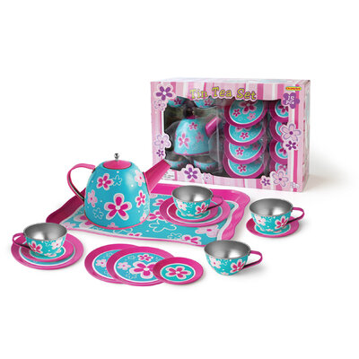 PINK FLOWER TIN TEA SET