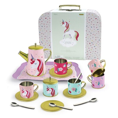 Deluxe Unicorn Tin Tea Set In Suitcase 18Pcs