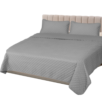 Bedspread Set Quilted Comforter with Soft Pillowcases King Grey