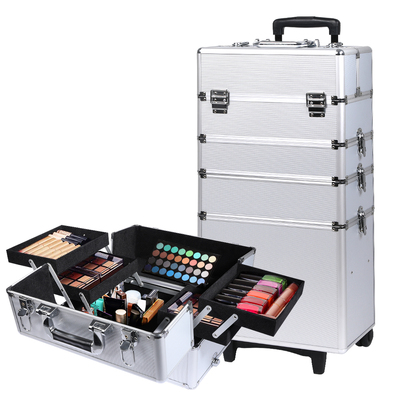 7 in 1 Rolling Makeup Case Professional Silver