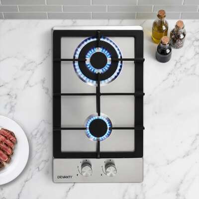 Gas Cooktop 30cm 2 Burner Silver