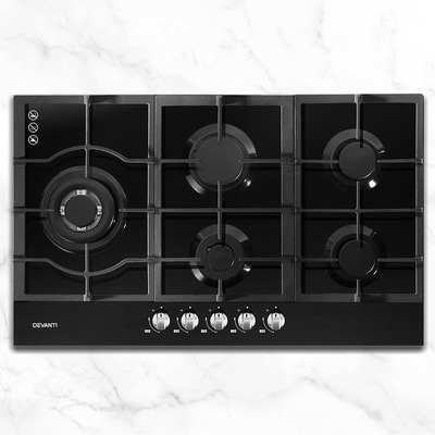 Gas Cooktop 90Cm 5 Burner Black