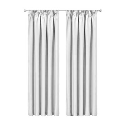 Artqueen 2X Pinch Pleat Pleated Blockout Curtains White 180cmx213cm