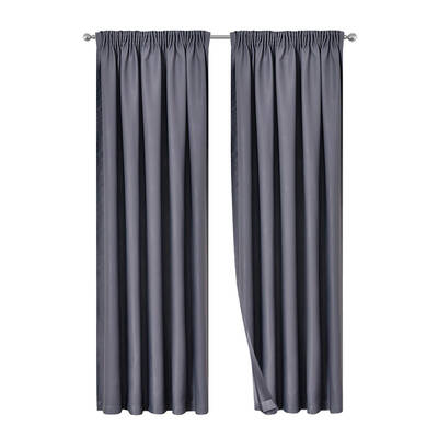 Artqueen 2X Pinch Pleat Pleated Blockout Curtains Dark Grey 240cmx213cm