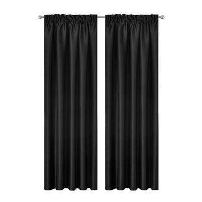 Artqueen 2X Pinch Pleat Pleated Blockout Curtains Black 240cmx230cm