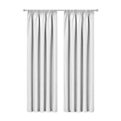 Artqueen 2X Pinch Pleat Pleated Blockout Curtains White 300cmx230cm
