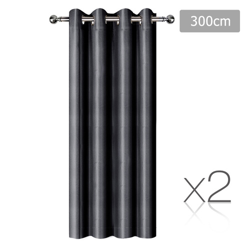 Set of 2 300 x 230cm Eyelet Block Out Curtains - Black