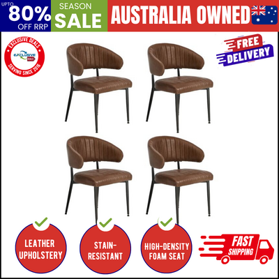 Dining Chair PU Leather Padded Seat Brown Modern Kitchen Furniture