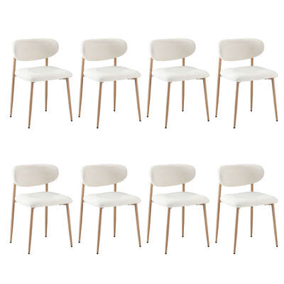 8x Dining Chairs Boucle Fabric Wood&White