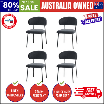 Grey Dining Chair Set of 4 with Linen Fabric and Contoured Foam Seat