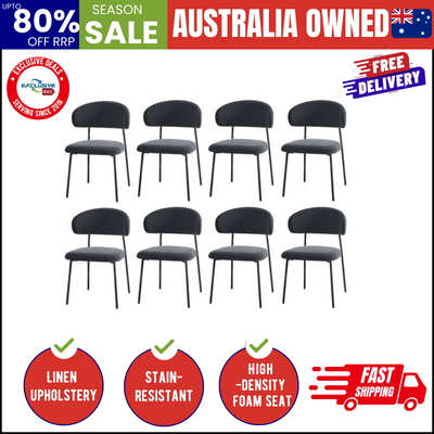 Grey Dining Chair Set of 8 with Linen Fabric and Contoured Foam Seat