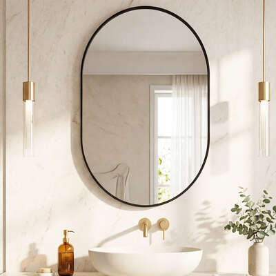 Oval Wall Mirror Black Frame 70x50cm | EXTG