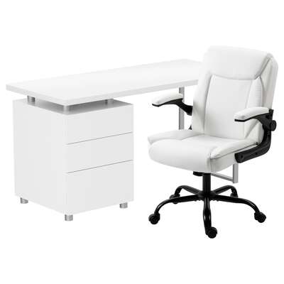 Modern White Computer Desk with Executive Office Chair Set for Home Office