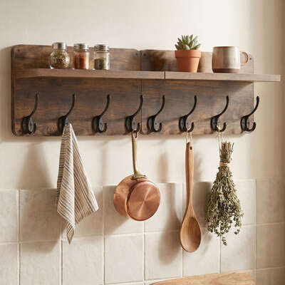 Wall Mounted Coat Rack Shelf Hooks Set 2 | EXTG