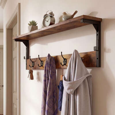 Wall Mounted Coat Rack Shelf 7 Hooks | EXTG