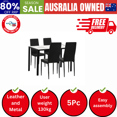 120cm Rectangle Dining Table with 4PCS Dining Chairs Marble White&Black